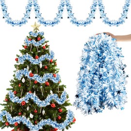 Aitsite 10 m / Pack of 5 Tinsel Christmas Tree, Tinsel White and Blue Snowflake Christmas Decoration Christmas Tree Garland Christmas Decoration Party Christmas Decoration Hanging