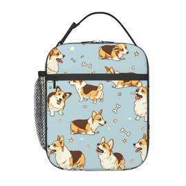 ainori Reusable Corgi Lunch Box for Kids Girls Boys Women Adult, Insulated Cute Bone Lunch Bag,Polyester Cooler Dog Handbags Case for School Picnic Work Travel Beach or Hiking (Light Blue)