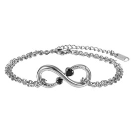 Flongo Set of 5 Stainless Steel Bracelet Anklet Heart Zirconia Silver Infinity Symbol Curb Chain Love Charm Elegant Women's Set, Zirconia, Cubic Zirconia