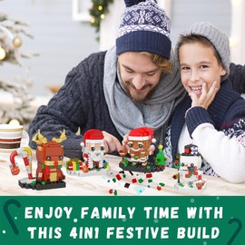 Christmas Building Blocks Sets, 4in1 Building Brickheadz Kit, Santa/Reindeer/Snowman/Gingerbread Man Blocks Bricks Set Christmas Decorations and Gifts for Kids, Boys, Girls, Adult 853PCS (2023 New)