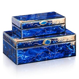 Homde Glass Decorative Storage Box: Set of 2 Boxes for Home Decor - Large Organizer with Lids for Decorations