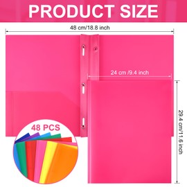 Patelai 48 Pcs Plastic Folders with Pockets 2 Heavy Duty Pocket Folders with 3 Prongs and Fasteners for School Office (Cute Color)