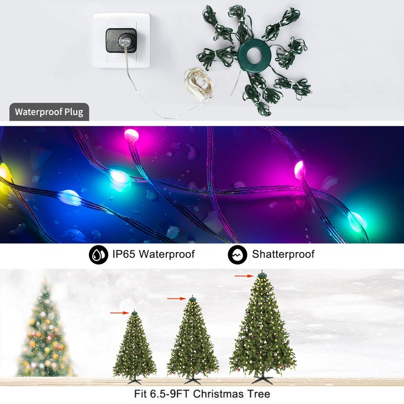 Horsetail Christmas Tree Lights Decorations with Ring Smart APP, 160LED