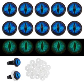 PH PandaHall 24 Sets Glow in The Dark Safety Eyes, 10mm Eye Cabochons Dragon Eye Blue Luminous Plastic Safety Craft Eye Crochet Eyes Safety Eye with Washers for Crochet Stuffed Animal Teddy Bear Decor