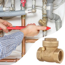 Brass Horizontal Check Valve, 1/2” Female Thread Valve DN15 Non Return Swing Prevent Backflow Prevention 232PSI Tool Fuel Oil Water Gas Plumbing Fitting for Pipe System Sump Pump Well Air Compressor