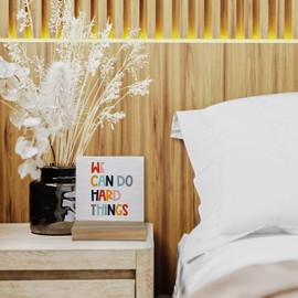 Motivational Quote We Can Do Hard Things Table Wood Plaque Sign,Colorful Inspiring Word Wooden Stand Wood Sign Desk Decor for Therapy Office Home Table Shelf,Positive Gifts for Coworkers Women Teens