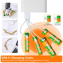 CARDIENS AA and AAA Batteries Combo Pack USB Rechargeable Battery Lithium Double A and Triple A Batteries 1.5v with 4-in-1 USB-C Charging Cable and LED Charge Indicator, 16-Pack