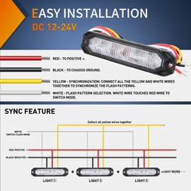 Nilight 4PCS 6LED Blue White Emergency Strobe lights 12V 24V Surface Mount Flashing Warning Hazard Lights Ultra Slim Sync Feature Grille for Cars Trucks Van Off Road Vehicles SUV