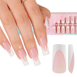Misssix Misssix Deep French Gel Nail Tips, 150Pcs French Tip Press on Nails Long Square Pink, No Need to File 3 in 1 Tips Pre-lasting, Fake Nails for Nail Art DIY 15 Sizes