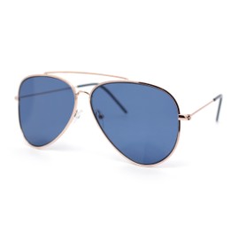 SA106 Concave Curved Metal Rim Double Bridge Tear Drop Pilots Sunglasses Rose Gold - Navy