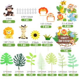 Jungle Safari - Decoración para tartas de animales, decoración para tartas de animales de safari en la selva, fiesta temática, baby shower, suministros para fiestas de cumpleaños para niños (safari en