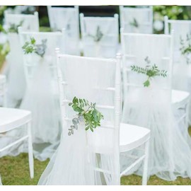 Waltonalice Set of 2 Wedding Chair Covers 200 x 150 cm Chair Bows Organza Tulle Chair Sashes Wedding Aisle Chair Decoration Organza Fabric Chair Ribbon for Wedding Party Decoration Champagne