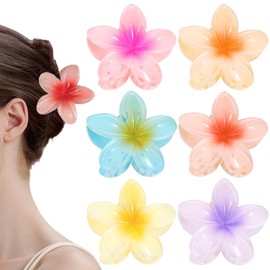 Flycppo Pack of 6 Coloured Flower Hair Clips, Flower Hair Clips, Hawaii Non-Slip Plastic Flower Hair Clips, Large Claws Hair Clips for Thick/Thin Hair (6 Colours)