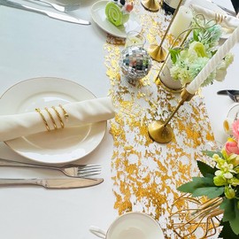 Gold Table Runner, Sequin Glitter Foil Metallic Gold Thin Mesh Table Runner Roll 49 Feet, Gold Table Decorations for Event Party, Wedding, Birthday Party , Christmas