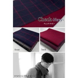 Vita Natur: Cashmere Blend Wool Reversible Scarf, 95% Wool, 5% Cashmere, Men's, Reversible Scarf (72.8 x 11.8 inches (185 x 30 cm), Available in 10 Colors Perfect as a Gift, plaid-navy