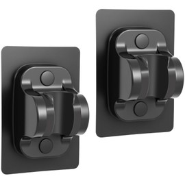 2Pcs Strong Adjustable Shower Head Holder Adhesive- Wall Mounted Heavy Duty Shower Head Shelf Bracket, Plastic Bracket Stick on Wall, Mount ABS- Shower Holder for Handheld Shower Heads (Matte Black)