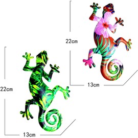TYFG Metal Gecko Ornaments,Garden Ornaments Outdoor Decor Wall Art 2 Pack Colorful Garden Decorations Wall Sculptures Indoor or Outdoor Home Decorations