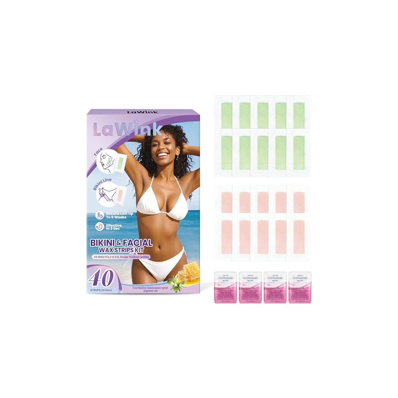 LaWink 40PCS Bikini and Facial Wax Strips Kit Ready to