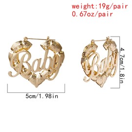 Old English Font Large Bamboo Earrings Golden Big Hollow Round Circle Letter Earrings Hip-Pop Style Fashion Party Accessory-Heart