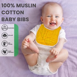 EllieHouse Baby Bibs for Girls Boys 10 Pack Muslin Drool Muslin Cotton Bibs for Baby Girls Boys Teething Drooling Bib