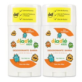 DIADIE KIDS, Desodorante para Niños, Niñas, desodorante Natural, No tapa los poros, Barra, Elimina mal olor, 60g, 2 Pack