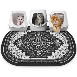 Bienbee Cat Litter Mat, 40" x 30" Jumbo Size Litter Box Mat Rug with Non-Slip Bottom, Easy to Clean Cat Supplies Accessories Essentials for Indoor Kitty Kitten Floor, Black XL