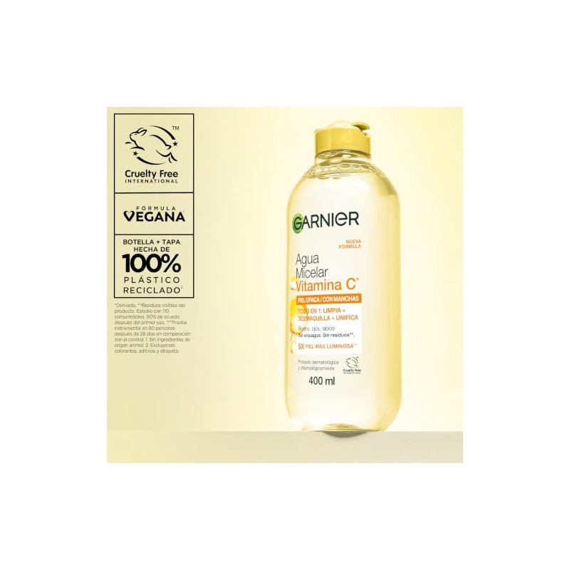 Garnier Express Aclara Agua micelar desmaquillante con Vitamina C Tono