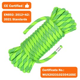 AOLEBA 10.5mm Static Climbing Rope for Outdoor Rock Climbing, FireRescue, Escape Rope, Rappelling, Caving, Ice Climbing Equipment -Neon Green, 10M(32ft) 20M(64ft) 30M(96ft) 50M(160ft) 70M(230ft)