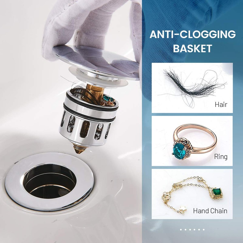 Vessel Sink Drain,Bathroom Pop-up Drain With Detachable Basket Stopper, Anti-Explosion