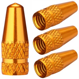 Gold Presta Valve Caps Aluminum Anodized Tire Air Dust Stem Covers for MTB Mountain, Road, Hybrid, Fat Bikes - Used on French Valves (4 Pack)