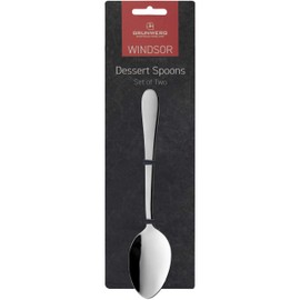 Grunwerg Windsor Carded 2-Piece Dessert Spoon Set 2DSWDR/C, 18/0 Stainless Steel