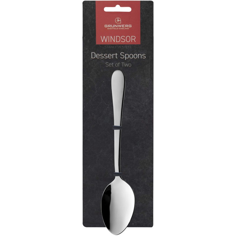 Grunwerg Windsor Carded 2-Piece Dessert Spoon Set 2DSWDR/C, 18/0 Stainless