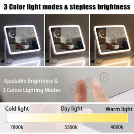 HIEEY Vanity Mirror with Lights, Lighted Makeup Mirror, Three Color Lighting Modes, and 5X Magnification Mirror, Smart Touch Control, 360°Rotation (17.4" x 13.5" White,Gift Box)