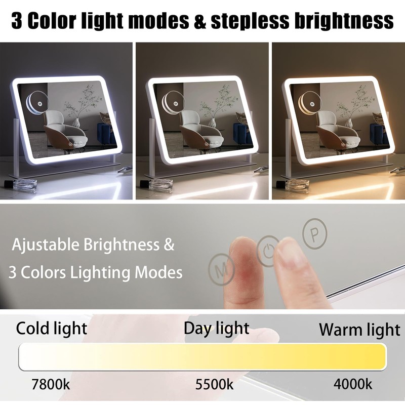 HIEEY Vanity Mirror with Lights, Lighted Makeup Mirror, Three Color