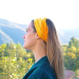 Colorful Cotton Tie Dye Headband Elastic Yoga Meditation Hippie Boho Handmade Bandana in Nepal (Yellow, One Size)