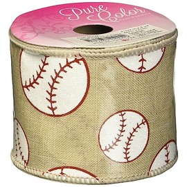 Morex Ribbon Wired Taffeta Sports Fun Ribbon, 2.5 inch by 3 Yards, Baseball, 4197.60-02