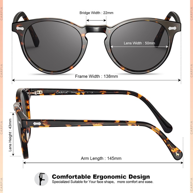 CARFIA Small Face Polarized Sunglasses for Women UV Protection Round