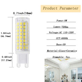 G9 LED Bulbs, 7W LED G9 Light Bulb, 75W Halogen Bulb Equivalent, G9 Bulbs Dimmable,730LM, AC120V, G9 Bi pin Base Bulb for Home Lighting,4-Pack (6000k White)