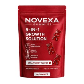 Novexa Growth Gummies, Novexa 5 in 1 Growth Gummies, with Vitamin D3 & K2,Calcium, Ashwagandha, Spirulina, for Bone Health & Daily Vitality Support, Non-GMO, Strawberry Flavor, 60 Count