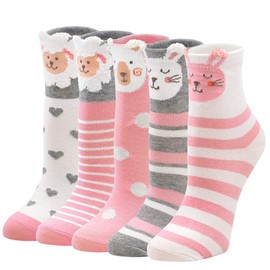 ZAKASA Girls Animal Cotton Socks: Novelty Kids Cute Toddler Funky Pattern Ankle Socks 2-4 Years, 5 Pairs