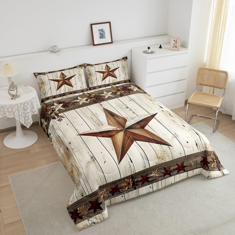 Manfei West Texas Star Comforter Set King Size, Rustic Farmhouse