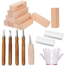 Wood Carving Tools Kit, 19 in 1 Wood Whittling Kits Include 12PCS Basswood Carving Blocks and 5PCS Whittling Tools, Ergonomic Carving Multitool, Chip Carving Tools Set for Beginners and Professionals