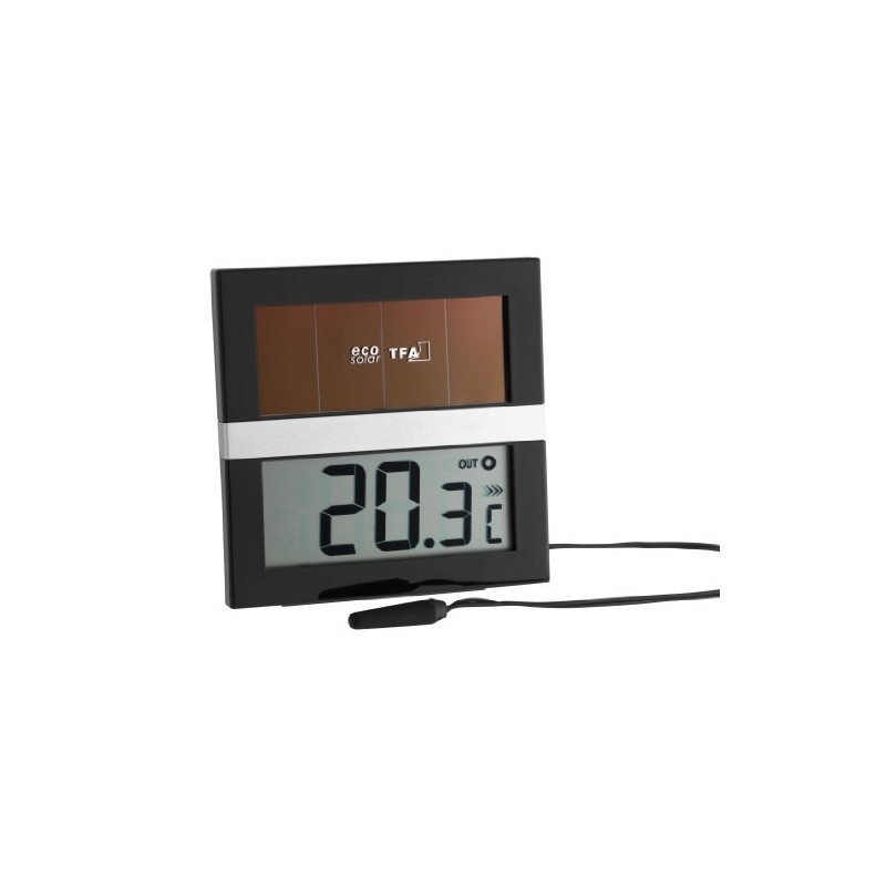TFA 30.1038 Eco Solar Indoor/Outdoor Digital Thermometer - Black