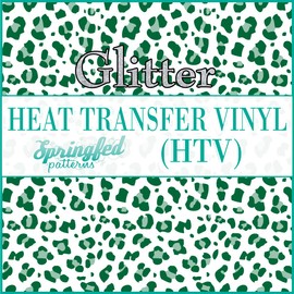 Springfed Patterns White & Forest Green Leopard Spots Pattern #3 Glitter HTV 12x18 Sheet Heat Transfer Vinyl Cheetah Print, Green,white