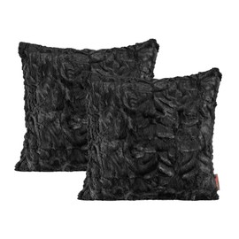 MAGMA Fluffy Cushion Cover Approx. 50 x 50 cm Cuddly Soft Plush in Fur Look 01 Black (Set of 2)