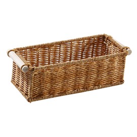 Baoblaze Imitation Rattan Basket Handmade Woven Storage Baskets Imitation Wicker Basket with Wooden Handle Rectangular Narrow Woven Baskets for Kitchen, Shelves, Bedroom, Bedroom, Wardrobe, S