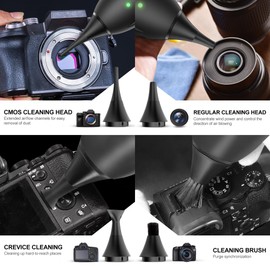 LENSGO Electric Air Blow,Camera Cleaning Kits with 4 Cleaning Heads for CMOS/Regular/Crevice Clean and Brush, 4.0kPa Dust Removal Type C Charge (Black)