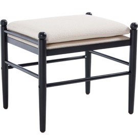 Kmax Ottoman Bench, 19 Inch Tall Vanity Chairs No Wheels, Upholstered Ktichen Chairs Backless Wooden Side Chairs for Dining Room, Extra Seating for Living Room - Linen, White