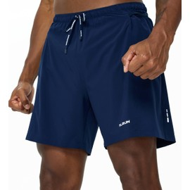 TLRUN Men's Running Shorts 5 inch Ultra Lightweight with 5 Pockets Quick Dry Marathon Athletic Run Shorts Linerless(X-Large, Navy)