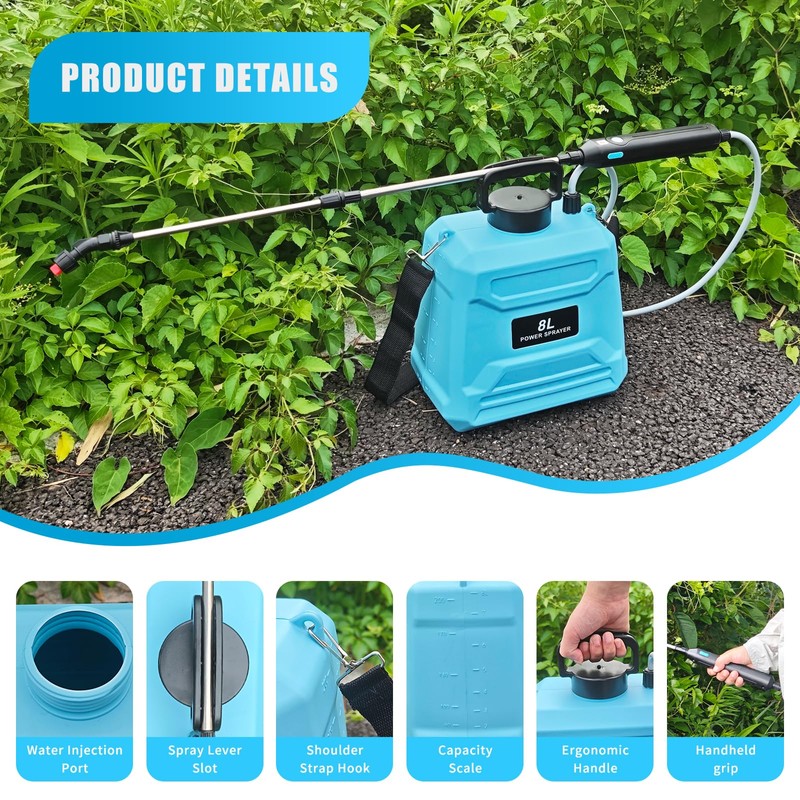 2 Gallon Battery Powered Sprayer, Electric Garden Sprayer, Pump Sprayer